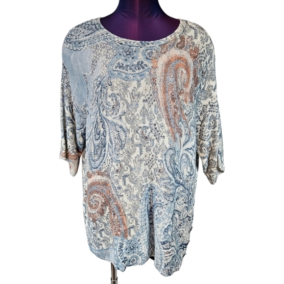 Chico's‎ Blue & Rust Paisley Fall Foulard Boat Neck Pullover Size 2X Women's L72 - Picture 9 of 9